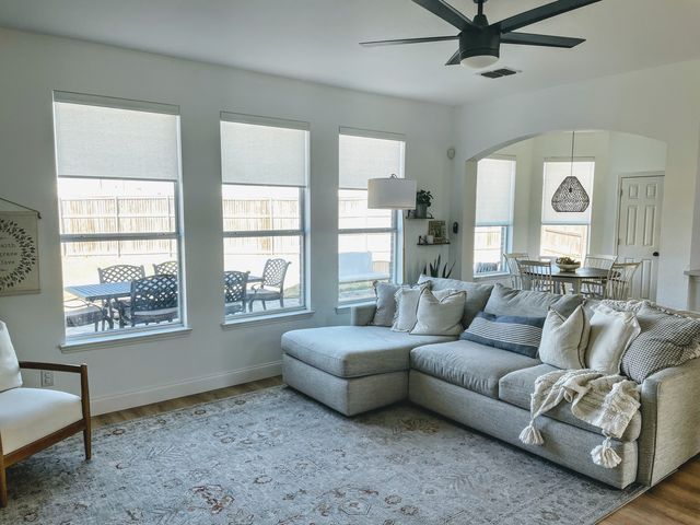 Cellular shades fitted to a large window in a new Ankeny area home