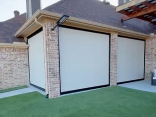 Custom patio shades installation by Love Is Blinds Iowa