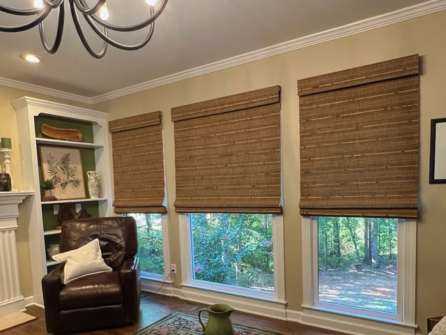 Custom Woven Wood Shades installation by Love Is Blinds Iowa