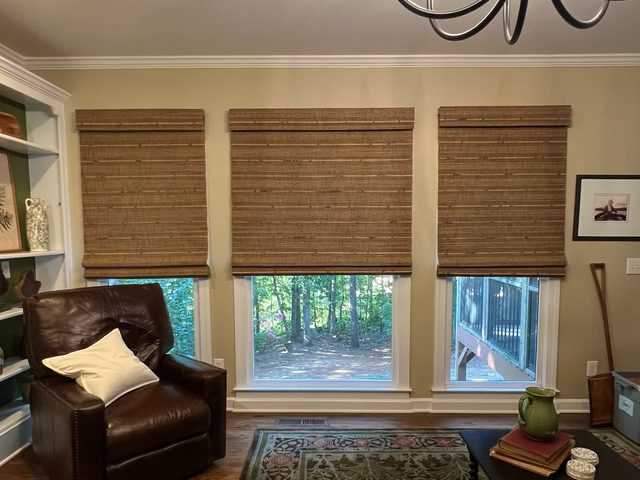 Custom Woven Wood Shades installation by Love Is Blinds Iowa