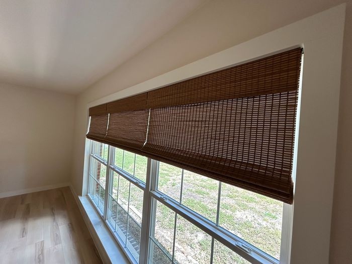 Custom Woven Wood Shades installation by Love Is Blinds Iowa