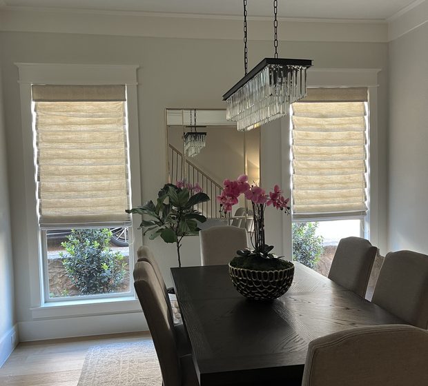 Roman shades in an Iowa home by Love Is Blinds